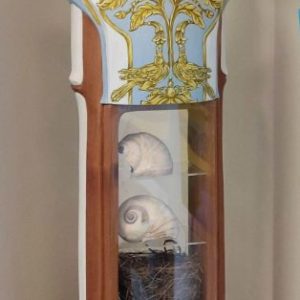 No. 2 Curio Cabinet Green Birds by Candace Sanderson